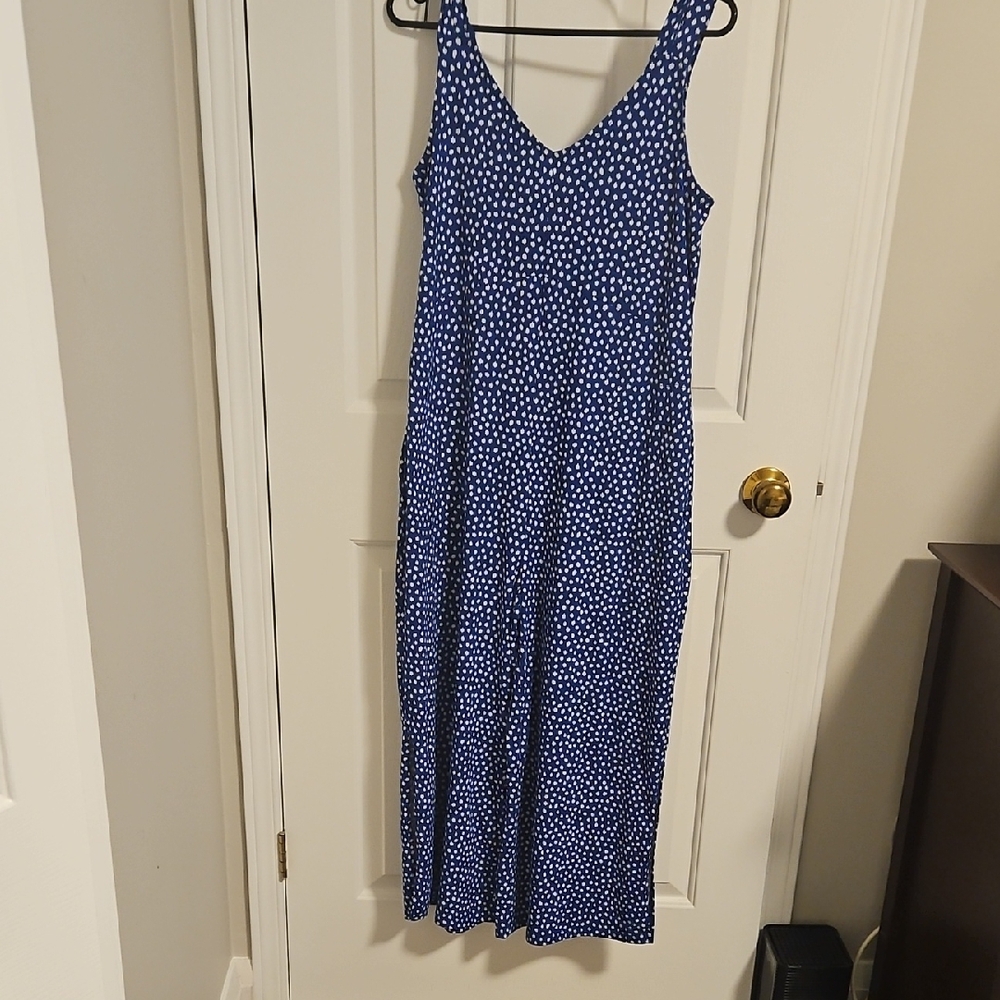 Cuddl Duds Light Blue and White Polka Dot Fabric Jumpsuit Size S